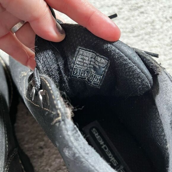 Vintage Y2K Skechers Boots Womens Chunky Work Ankle Bootie 2620 Black Leather - Picture 9 of 11